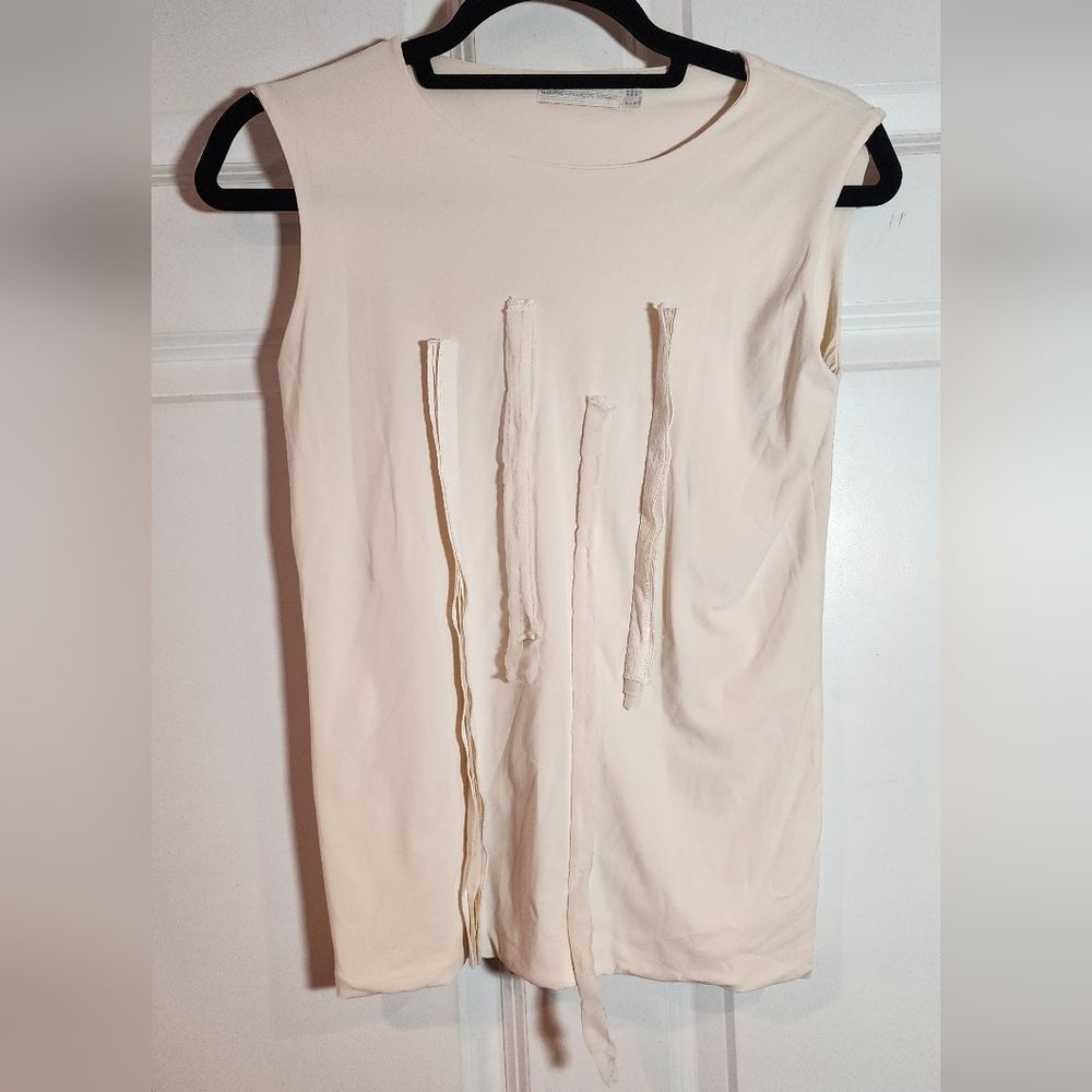 Marithe Francois Girbaud Cravatatakiller Stretchy Cream Sleevless Unique Top